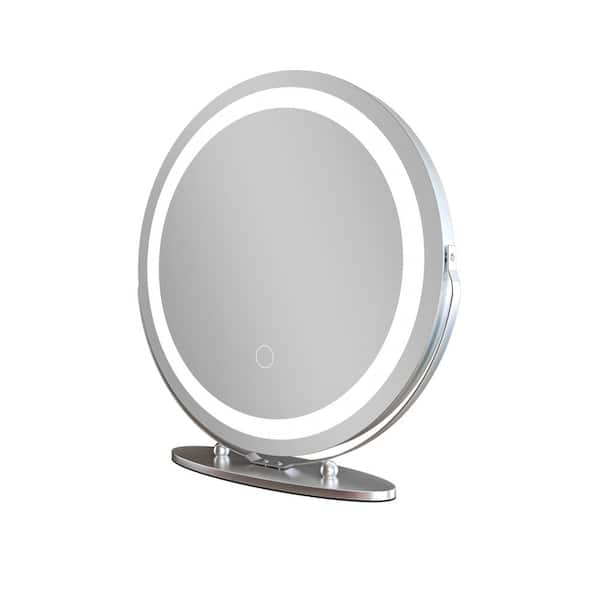19 in. W x 19 in. H Round Framed Tabletop 3-Color-LED Touch Screen, Makeup Dimmable Lighted Mirror in White