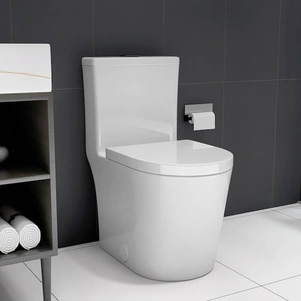 Unbranded 12 in. One Piece Elongated Toilet Bowl 0.8/1.6 GPF Dual Flush, Toilet in White Sear Included for Tiny Bathroom