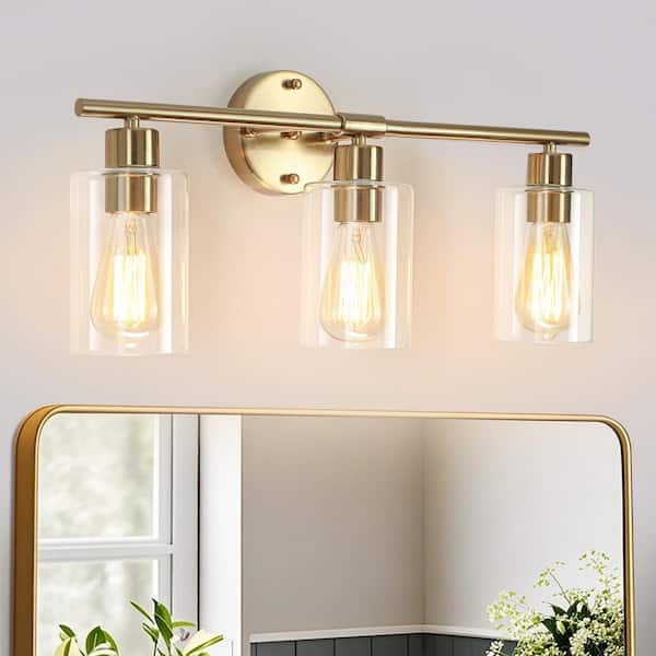 22.83 in. 3- Light Copper Modern Wall Sconces Vanity Light Fixture with Clear Glass Shades for Bathroom Kitchen Hallway