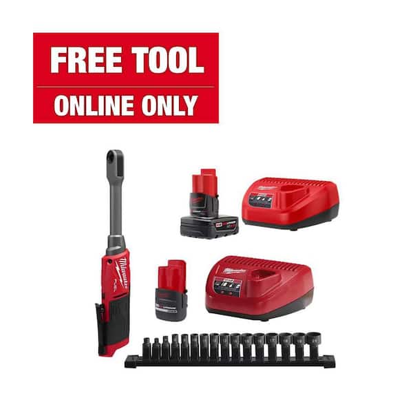 Milwaukee M12 FUEL INSIDER 12V Lithium-Ion Brushless Cordless 1/4in-3/8in Extended Reach Box Ratchet Kit w/ M12 4.0Ah Starter Kit
