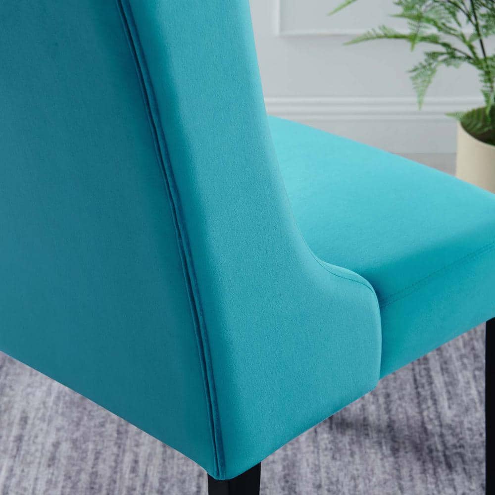 Blue Velvet Upholstered Side Chair with Wood Legs
