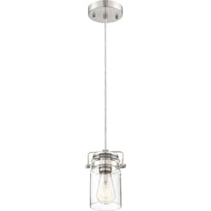 Antebellum 60-Watt 1-Light Brushed Nickel Shaded Mini Pendant Light with Clear Glass Shade and No Bulbs Included