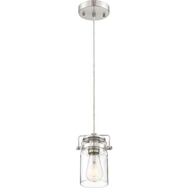 SATCO Antebellum 60-Watt 1-Light Brushed Nickel Shaded Mini Pendant Light with Clear Glass Shade and No Bulbs Included