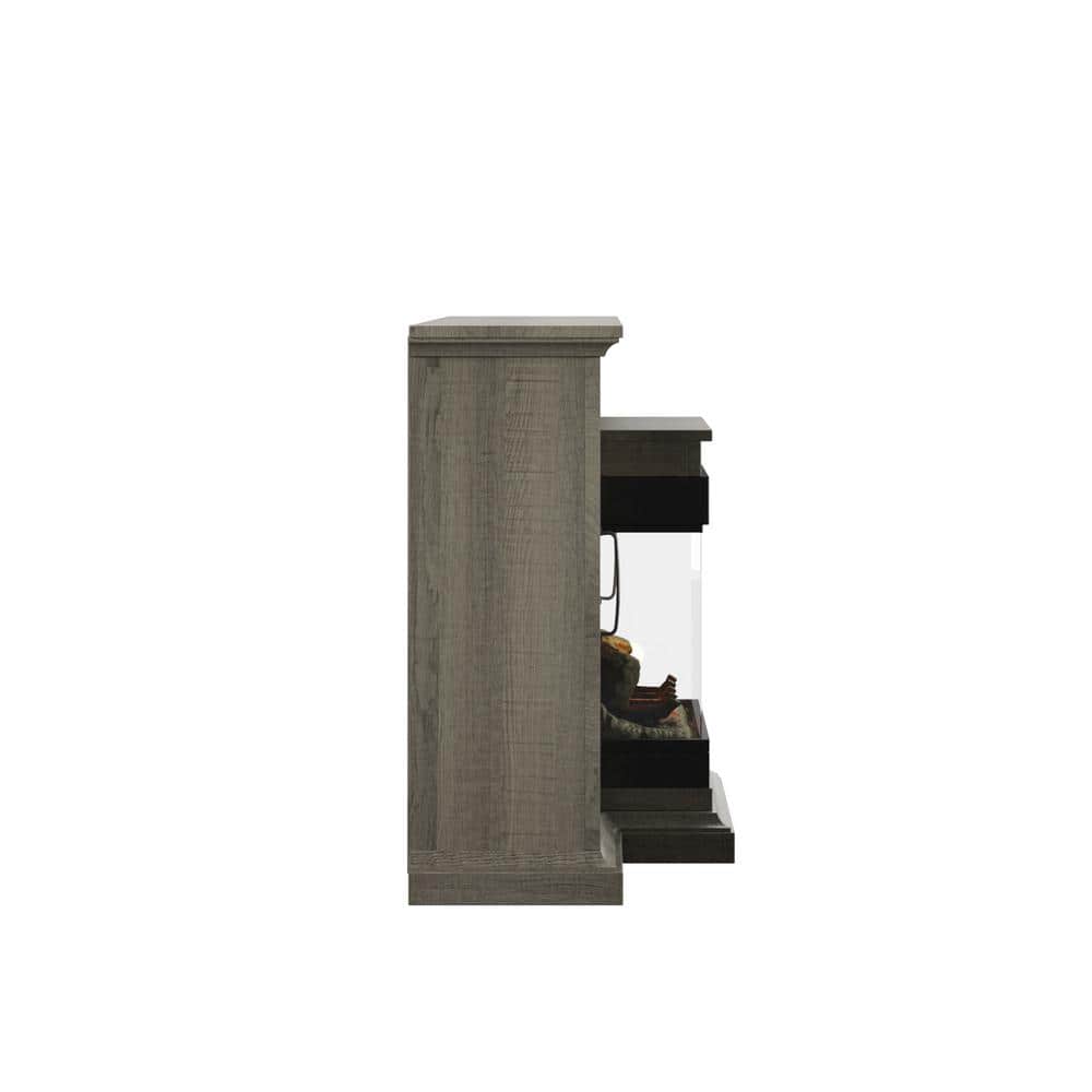 Saw Cut Oak TV Stand with Panorama Electric Fireplace and Glass Cabinets