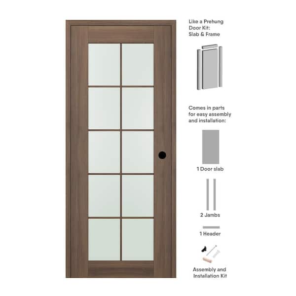 Belldinni 30 in. x 80 in. Vona Left-Hand Solid Composite Core Frosted Glass Pecan Nutwood Wood Single Prehung Interior Door
