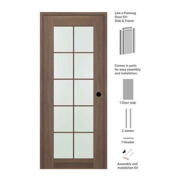 Belldinni 32 in. x 80 in. Vona Left-Hand Solid Composite Core Frosted Glass Pecan Nutwood Wood Single Prehung Interior Door