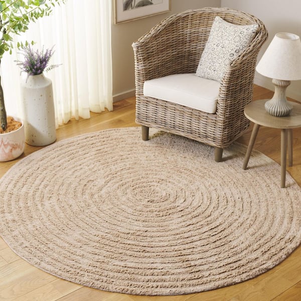 Easy Care Beige 6 ft. x 6 ft. Machine Washable High-Low Dendric Solid Round Area Rug