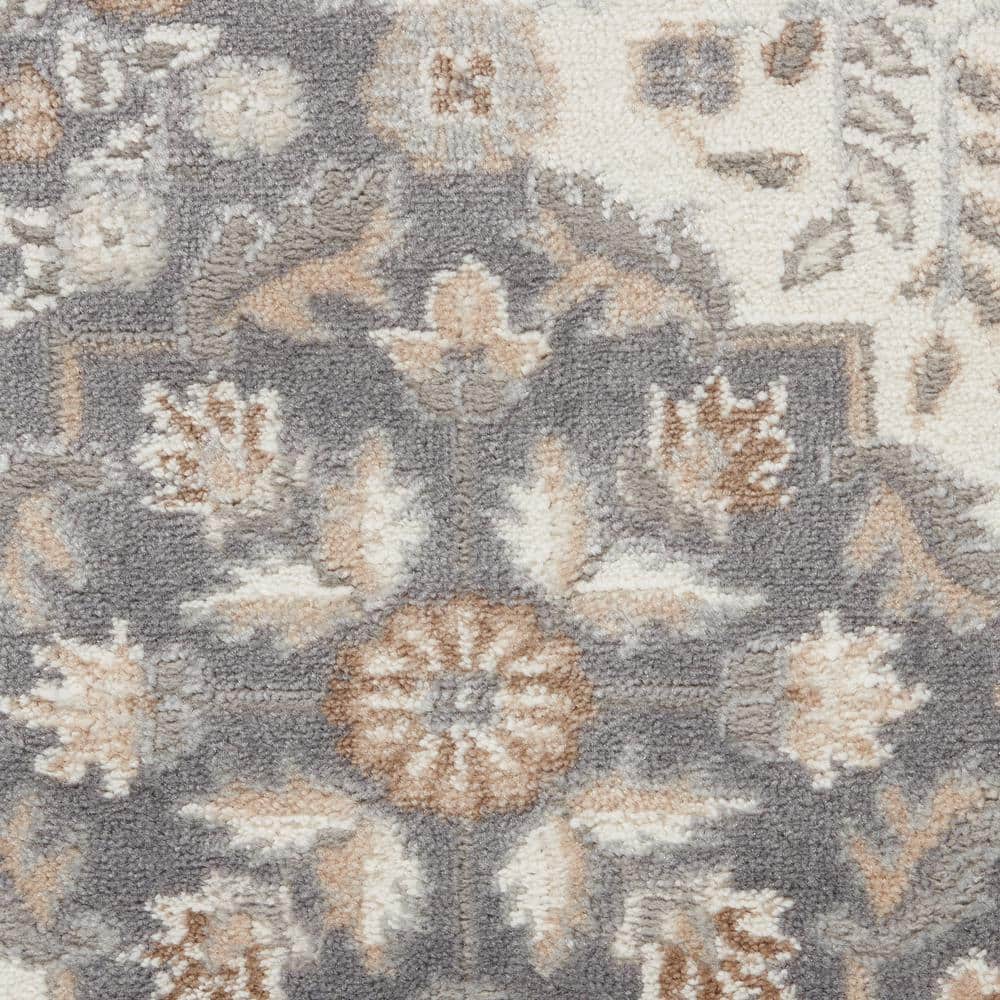 Ivory Grey Floral Synthetic 8' x 10' Area Rug