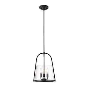 Archis 3-Light Matte Black Pendant Light with Clear Glass Shade with No Bulbs included