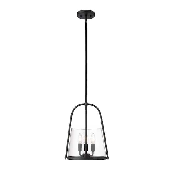 Unbranded Archis 3-Light Matte Black Pendant Light with Clear Glass Shade with No Bulbs included