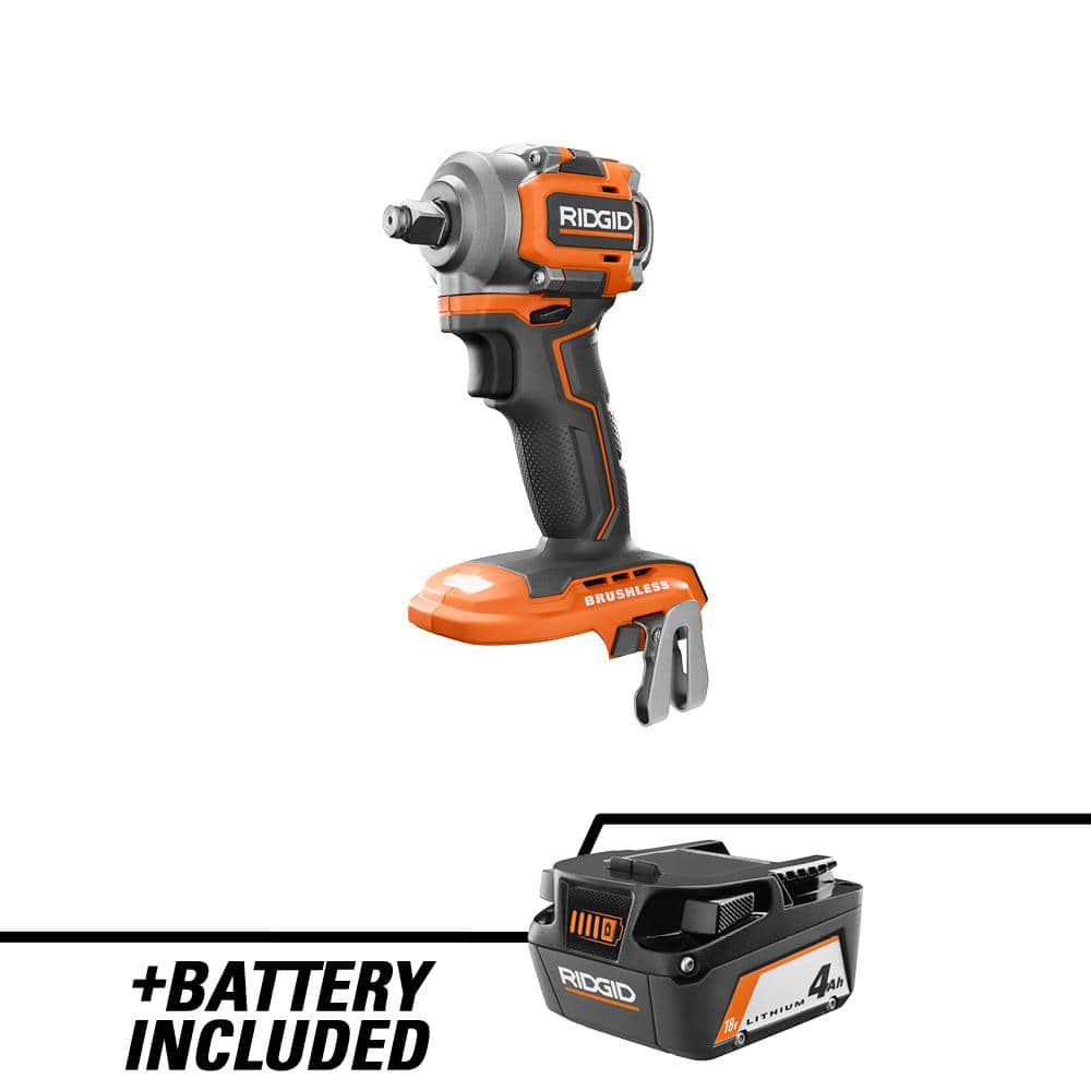 RIDGID Cordless Impact Wrench 18-Volt Charger Battery Brushless Variable Speed 