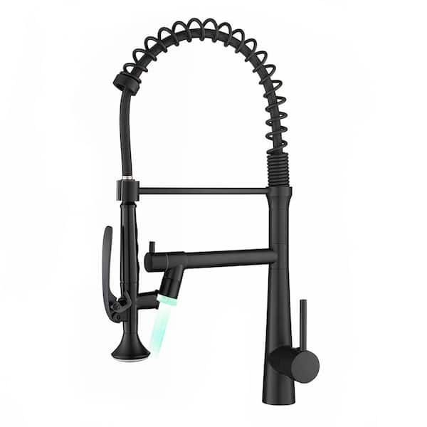 LED Single Handle Pull Down Sprayer Kitchen Faucet with Advanced Spray and Pot Filler Brass Kitchen Taps in Matte Black