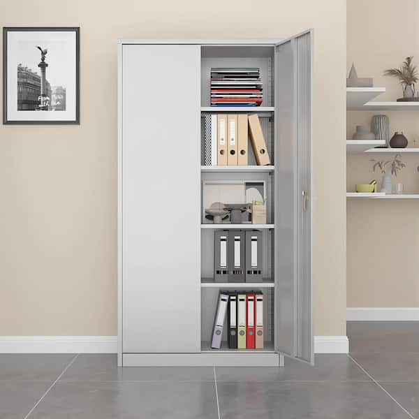 Kaikeeqli Superior 31.5 in. W x 71 in. H x 15.7 in. D Metal Freestanding Cabinet with Adjustable Shelves Set in Gray