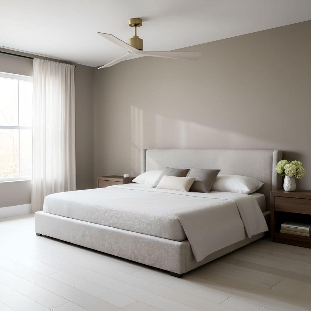 Adler 60 in. Indoor/Outdoor Burnished Brass Modern Standard Downrod Mount Ceiling Fan with Remote and White Oak Blades price history on PriceWatchPro