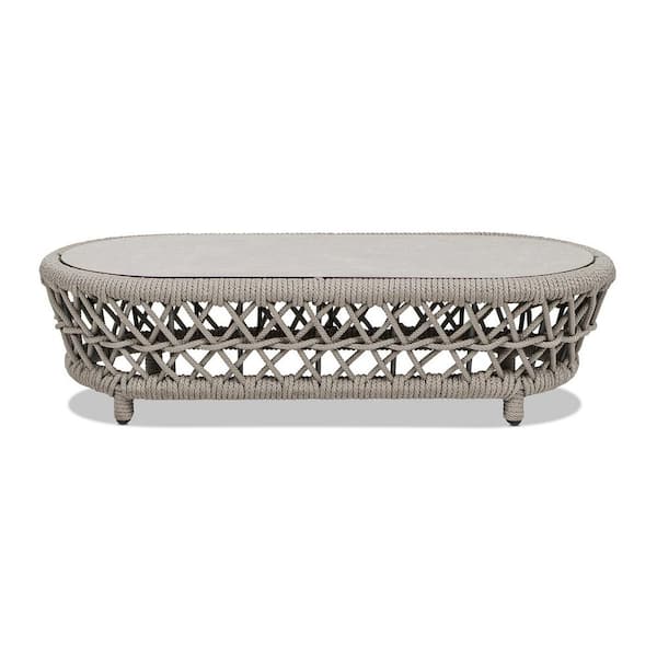 Everly 43.5 in. Oval Woven Patio Coffee Table Light Beige