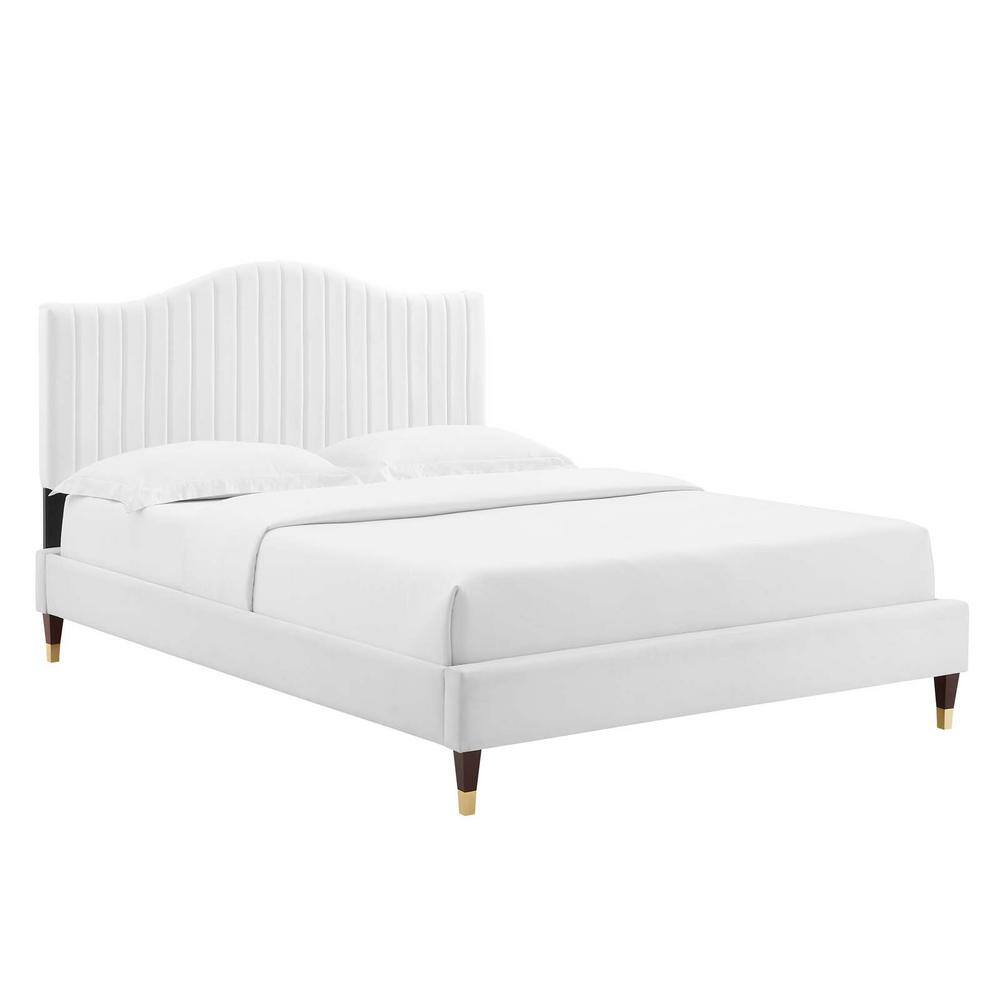 MODWAY Juniper White Channel Tufted Performance Velvet Twin Platform
