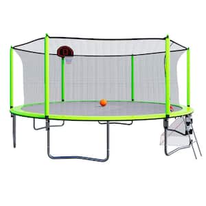 16 ft. Trampoline with with Soccer Goal Basketball Hoop pump and Ladder, Green