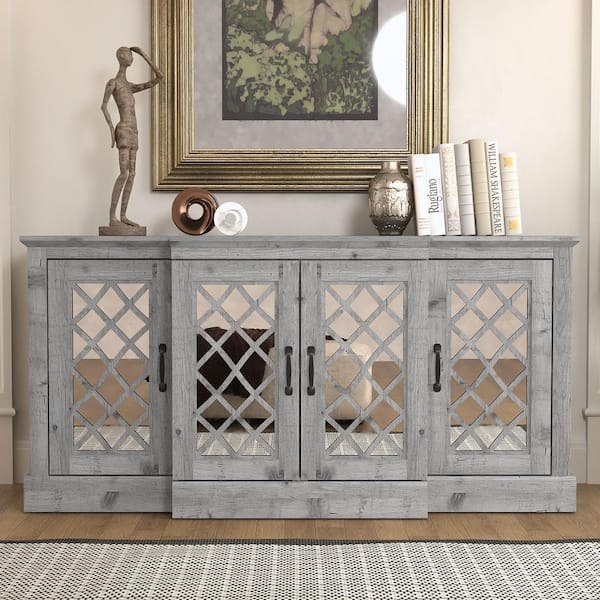 GALANO Millicent Mexican Gray Wood 60.4 in. W Accent Sideboard with Adjustable Shelves