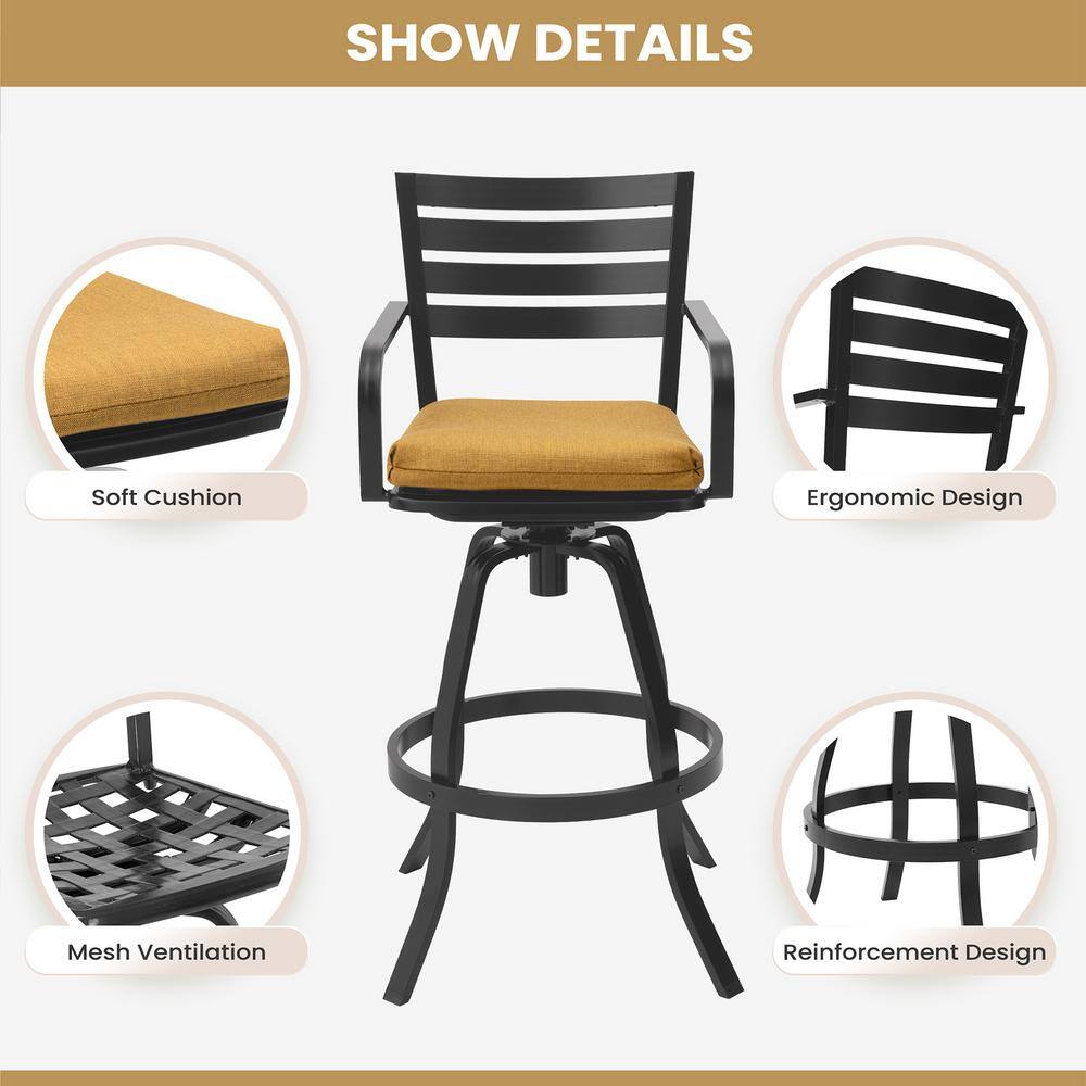 Outdoor Swivel Bar Stools with Cushions, Cast Aluminum, Set of 2