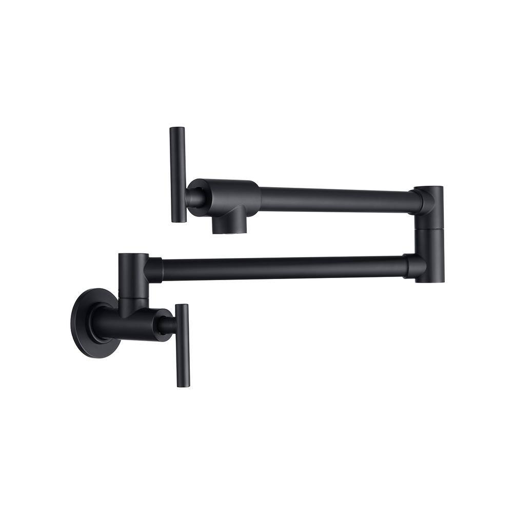 Double Handle Matte Black Wall Mount Pot Filler Kitchen Faucet with Cross H