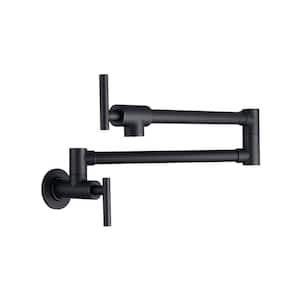 Double Handle Matte Black Wall Mount Pot Filler Kitchen Faucet with Cross Handle, 360° Rotation & Folding Functions