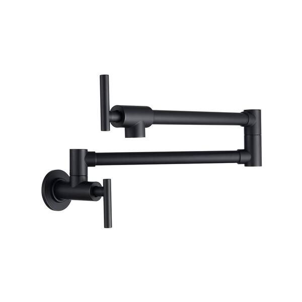 Double Handle Matte Black Wall Mount Pot Filler Kitchen Faucet with ...