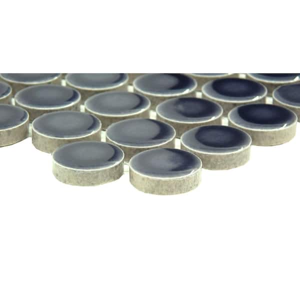 Savvy Navy 11 in. x 12 in. Penny Glossy Porcelain Mosaic Floor and Wall Tile (0.974 sq. ft./Case, 1 pc)