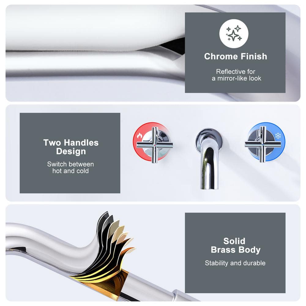 Chrome Wall-Mounted Double Handle Tub Faucet with Brass