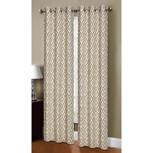 Window Elements Taupe/Chocolate Trellis Grommet Room Darkening Curtain - 38 in. W x 84 in. L (Set of 2)