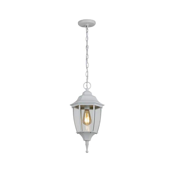 Hampton Bay Kinglet 19.6 in. 1-Light White Outdoor Hanging Light Pendant Light with Clear Glass