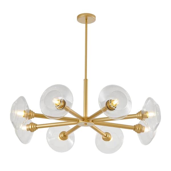 5-Light Gold Sputnik Chandelier with Clear Glass Shades, Mid-Century Hanging Pendant Light Fixture (Bulb Not Included)