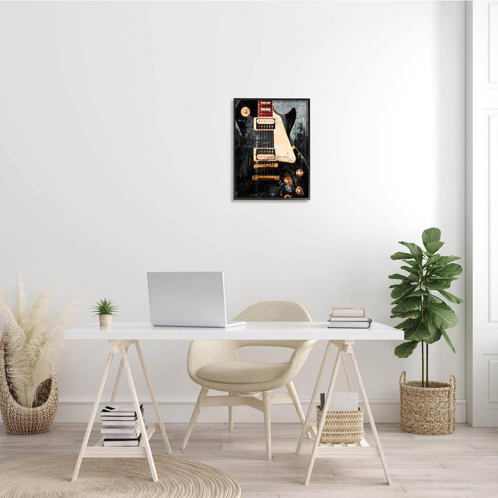 Vintage Electric Guitar Abstract Canvas Print in Black Frame