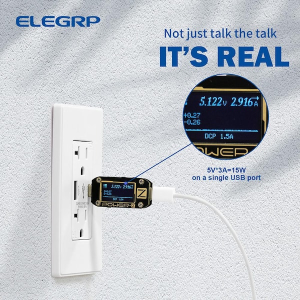 elegrp ELEGRP (6 Pack, White) 4.0 Amp Type A USB Outlet, 20 Amp