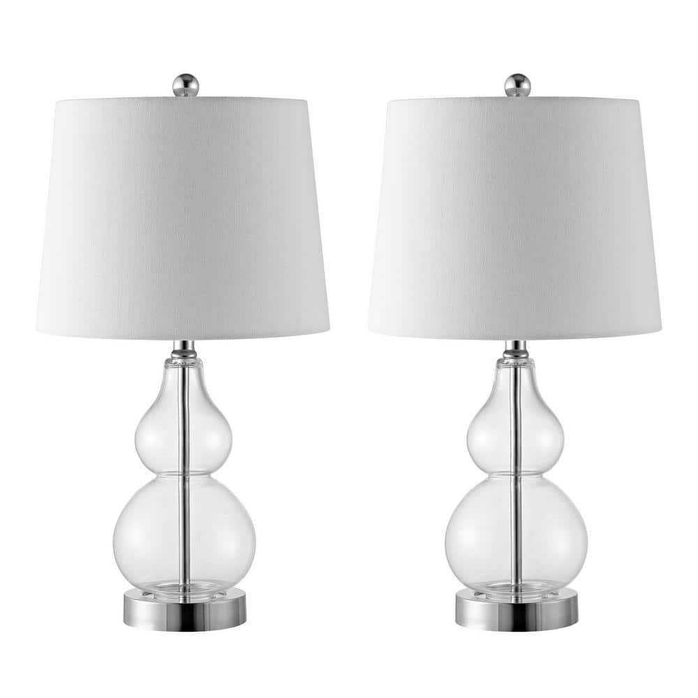 22" Clear and Chrome Glass Table Lamp Set with White Shade