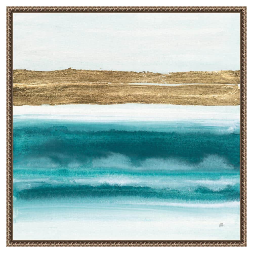 Gold and Teal Abstract Canvas Art with Beaded Frame