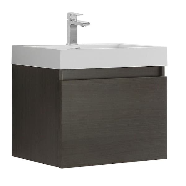 Nano 24 in. Bath Vanity in Gray Oak with Acrylic Vanity Top in White with White Basin