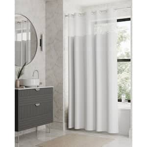 InstaCurtain 71 in. W x 74 in. L Fabric Shower Curtain and Waterproof Liner, All-in-One Set in White