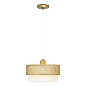 Sloane 13 in. Dual-Light Gold-Tone Pendant Light with White Fabric Drum Shade