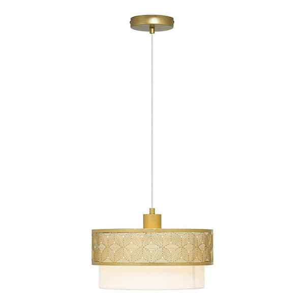 River of Goods Sloane 13 in. Dual-Light Gold-Tone Pendant Light with White Fabric Drum Shade