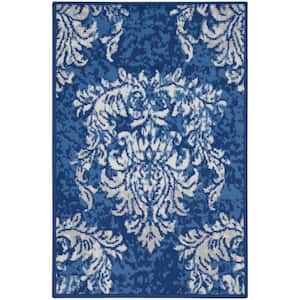 Whimsicle Navy Ivory doormat 2 ft. x 3 ft. Floral Farmhouse Kitchen Area Rug