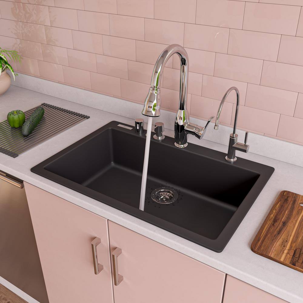 30'' Black Granite Single Bowl Drop-In Kitchen Sink
