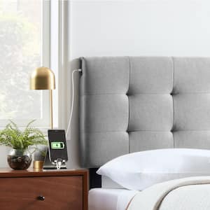 Alex 55.1 in. W Stone Upholstered Full Square-Tufted with 2-Dual USB Ports Headboard