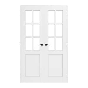 48 in. x 80 in. 6-Lite Clear Glass White Solid Core MDF Double Prehung French Door with Quick Assemble Jamb Kit