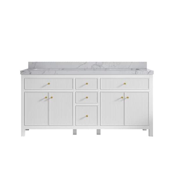 Willow Collections Sonoma 72 in. Double Sink Freestanding White Bath Vanity with Venatino Qt. Top Unassembled