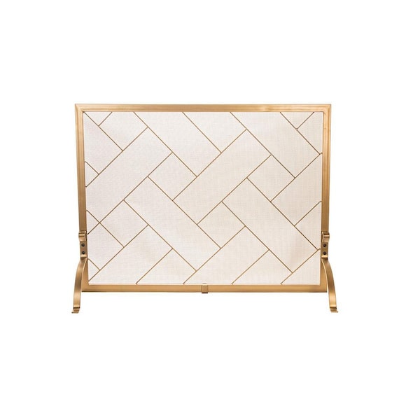 Large Cross Weave Matte Gold Single Panel Fireplace Screen