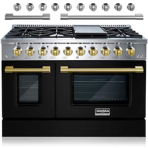 Professional Series 48 in., 8-Burners, Freestanding, 6.7 cu. ft. Double Oven Gas Range with Griddle in Matte Black