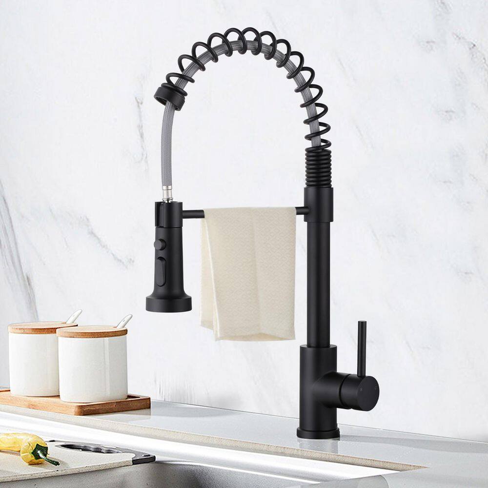 Matte Black Stainless Steel Pull Down Kitchen Faucet with Spray