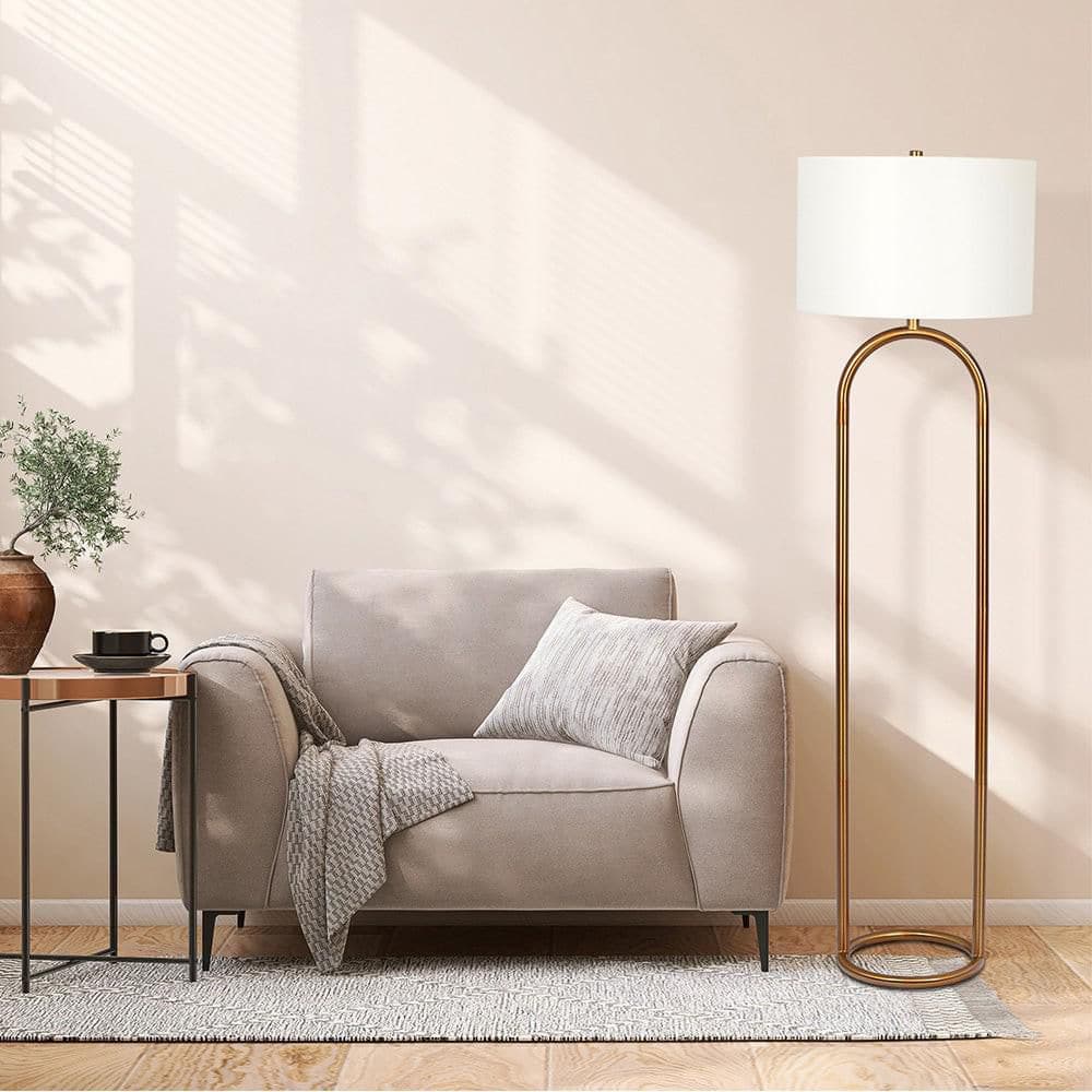 60 in. Brass Modern 1-Light Smart 3-Way Standard Floor Lamp for Living Room with Linen Drum Shade price history on PriceWatchPro