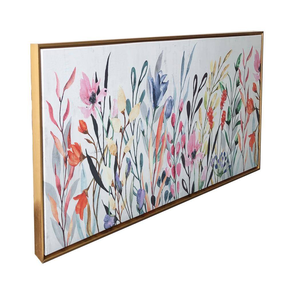 Colorful Wildflowers Watercolor Canvas Print with Gold Frame