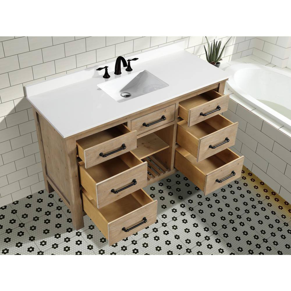 Lauren 55'' Weathered Fir Single Bathroom Vanity with White Stone Top